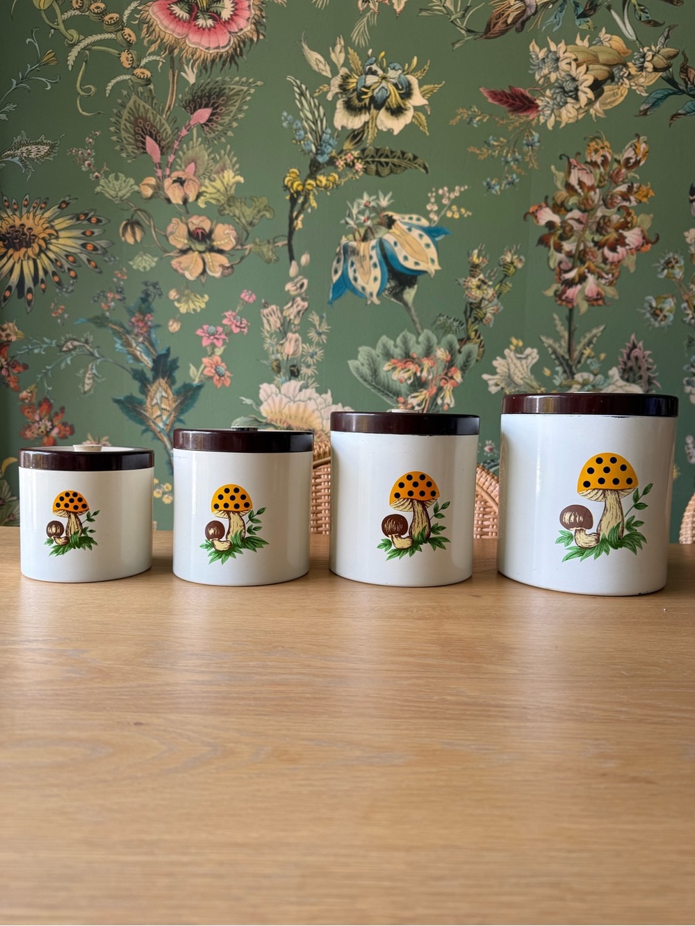 Vintage 1979 Merry Mushroom 4 Piece Canister Set Sears 1970s Kitchen Retro